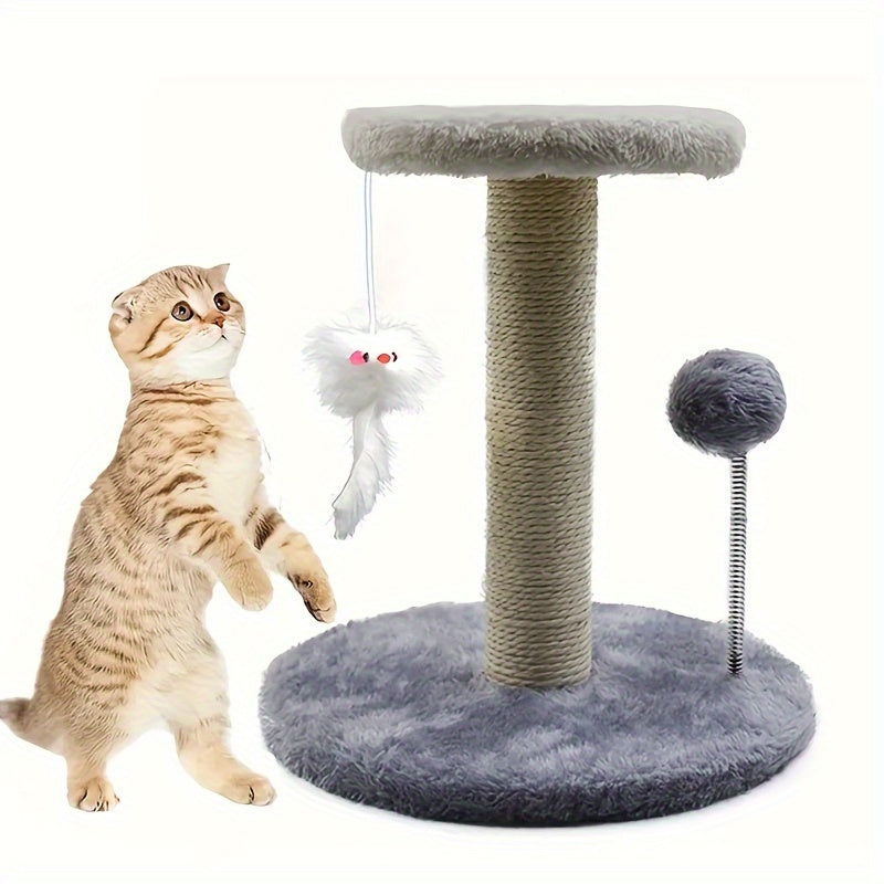 Kitten Climbing Frame, Cat Scratching Post with Hanging Mouse & Spring Ball, Indoor Cat Tree, Scratch Pad Activity Center for Young Cats and Kittens (White/Gray/Brown)