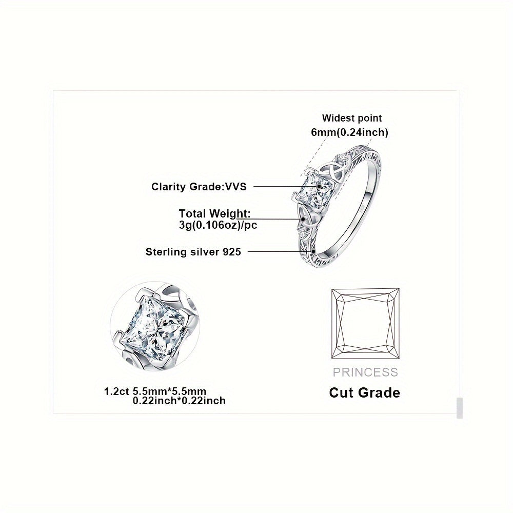 Princess Cut CZ Engagement Ring 925 Sterling Silver Platinum Plated – Cubic Zirconia Bridal Band Women's Sizes 4-12, Silver, Yellow Gold, Rose Gold, Wedding Promise Ring, Gift Box