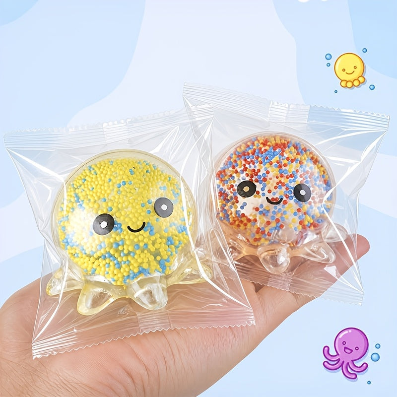 Squishy Stress Balls Octopus Shape, 3 or 5 Pack, Bead-Filled Sensory Fidget Squeeze Toys for Kids & Adults, Anxiety Relief, Colorful Transparent Party Favors, Stocking Stuffers, Halloween Christmas Gifts