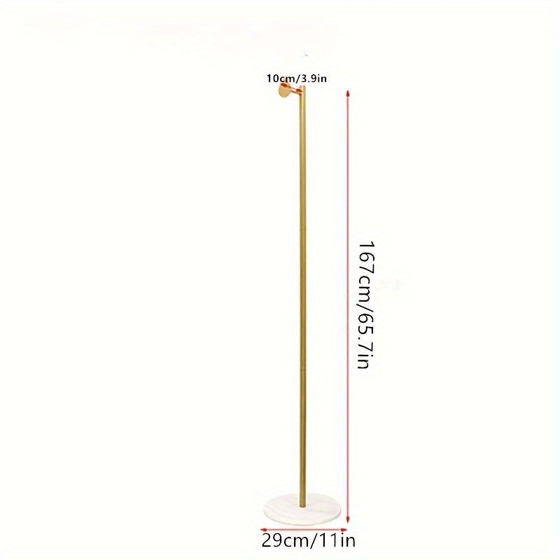 Modern Floor Standing Single Rod Coat Rack – Freestanding Clothing Rack with Golden Bracket for Bedroom Entryway in White or Black Base