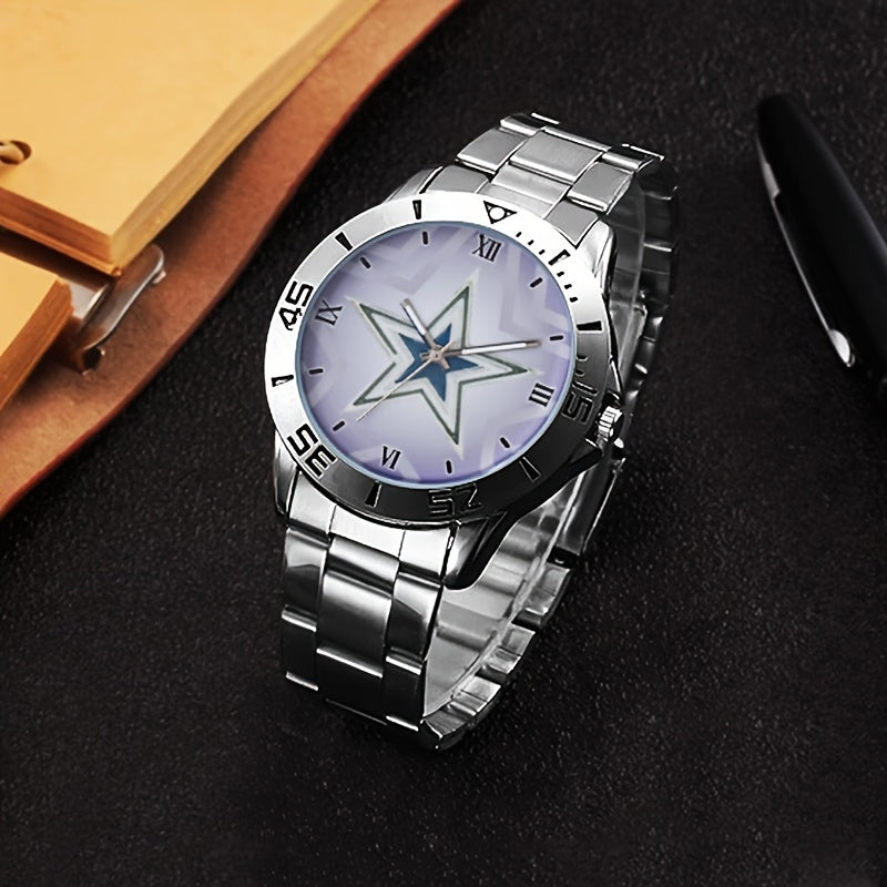 Men's Stainless Steel Quartz Watch, Casual Simple Round Dial Analog Wristwatch, Classic Metal Fashion Watch Gift for Men - Silver