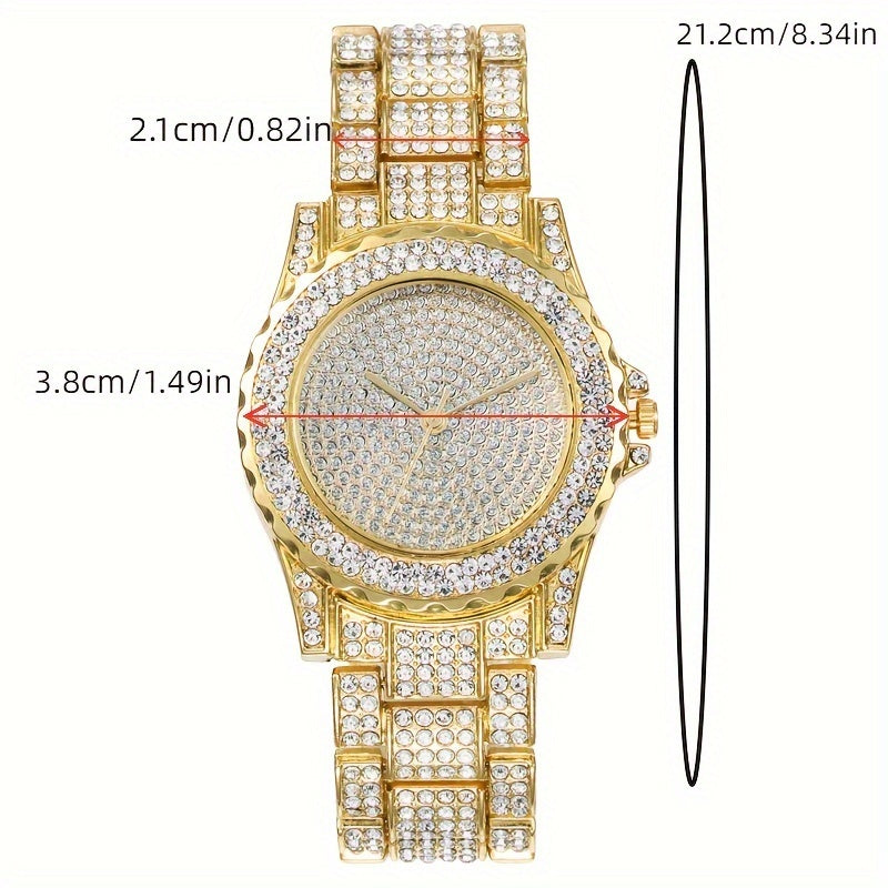 4-Piece Men's Punk Jewelry Set: Quartz Watch, Cuban Chain Necklace, Bracelet, and Rhinestone Cross Necklace – Hip Hop Style Gift for Men