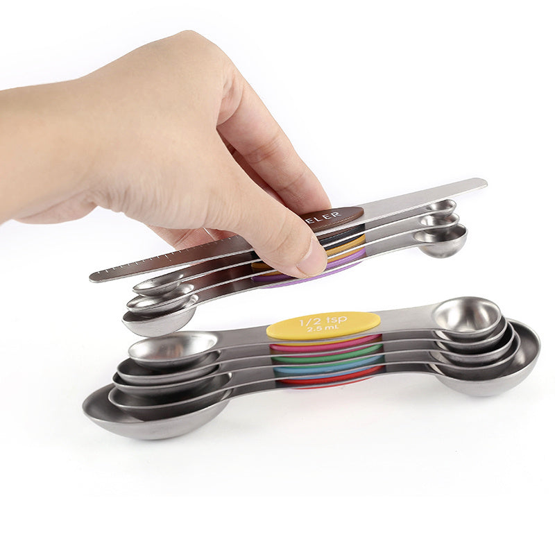 JoolKos 9-Piece Magnetic Measuring Spoons Set - Dual-Sided, Heavy-Duty Stainless Steel with Leveler, Measures Dry & Liquid Ingredients
