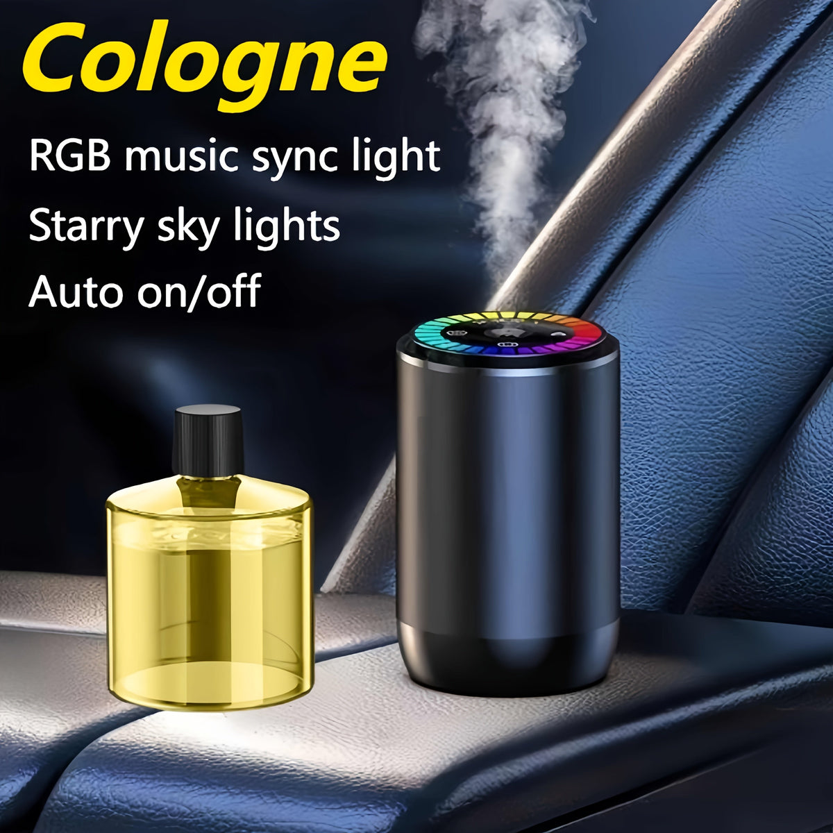 Smart Car Air Freshener Aromatherapy Diffuser with Starry Sky Light Show, USB Rechargeable, Adjustable Fragrance – Natural French Essential Oil (Gardenia, Ocean, Lavender, Cologne) Car Gift
