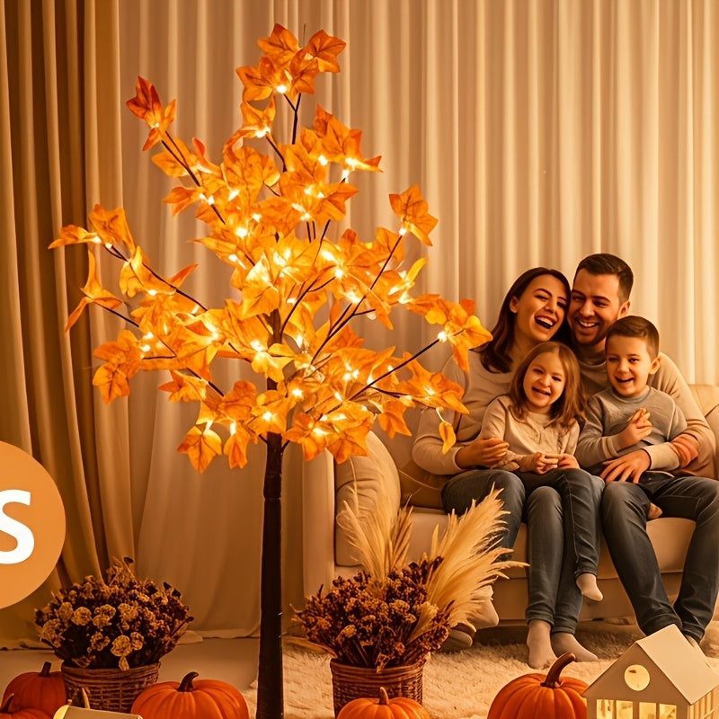 Artificial LED Lighted Fall Maple Tree – 5ft or 6ft Indoor Autumn Tree for Fall Décor, Thanksgiving, Party & Home Decoration, Warm Glowing Faux Maple – Nova Mart