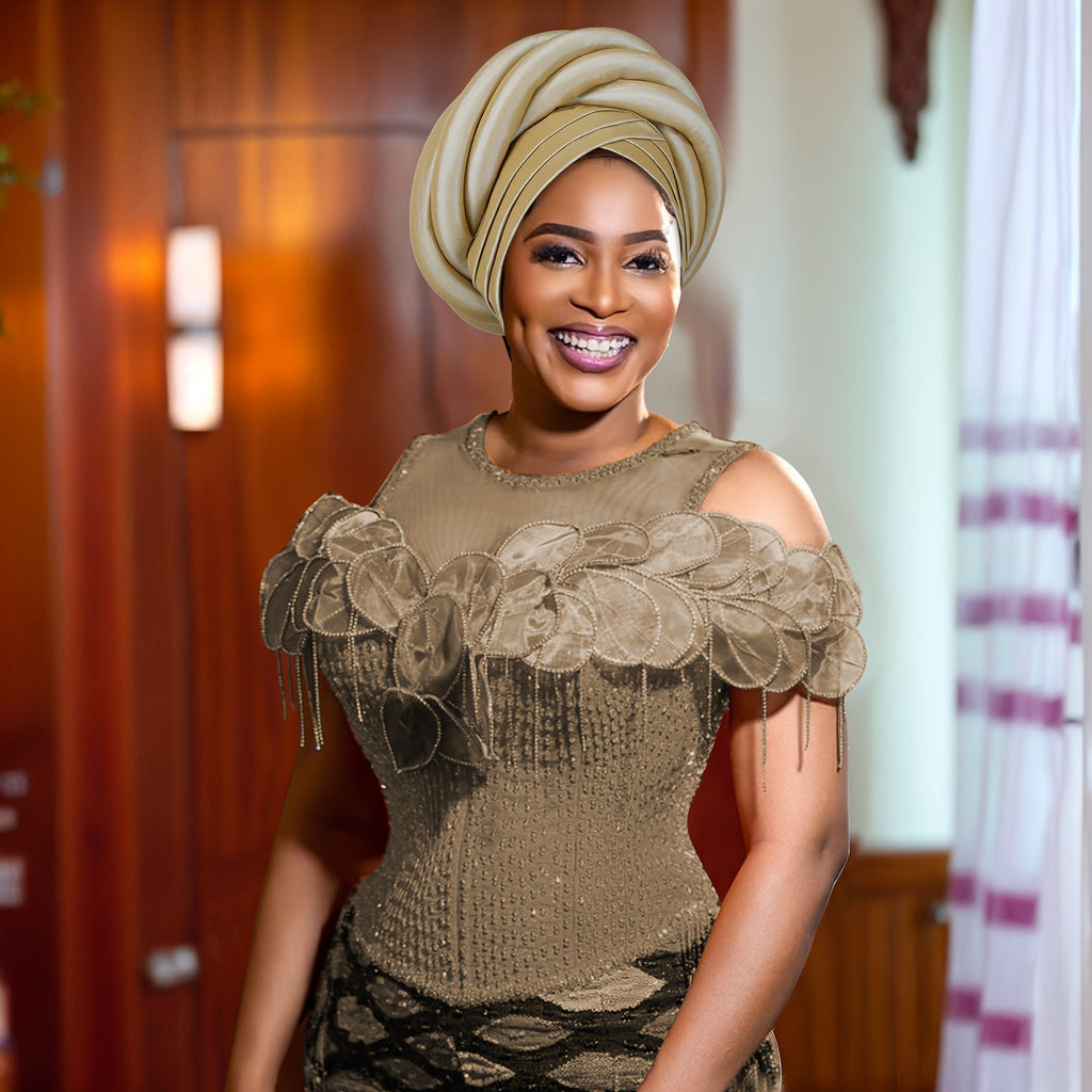 Nigerian Wedding Turban Hat for Women, Elastic Polyester Sponge Festive Headwear, Button Closure, for Religious Occasions, 10 Colors