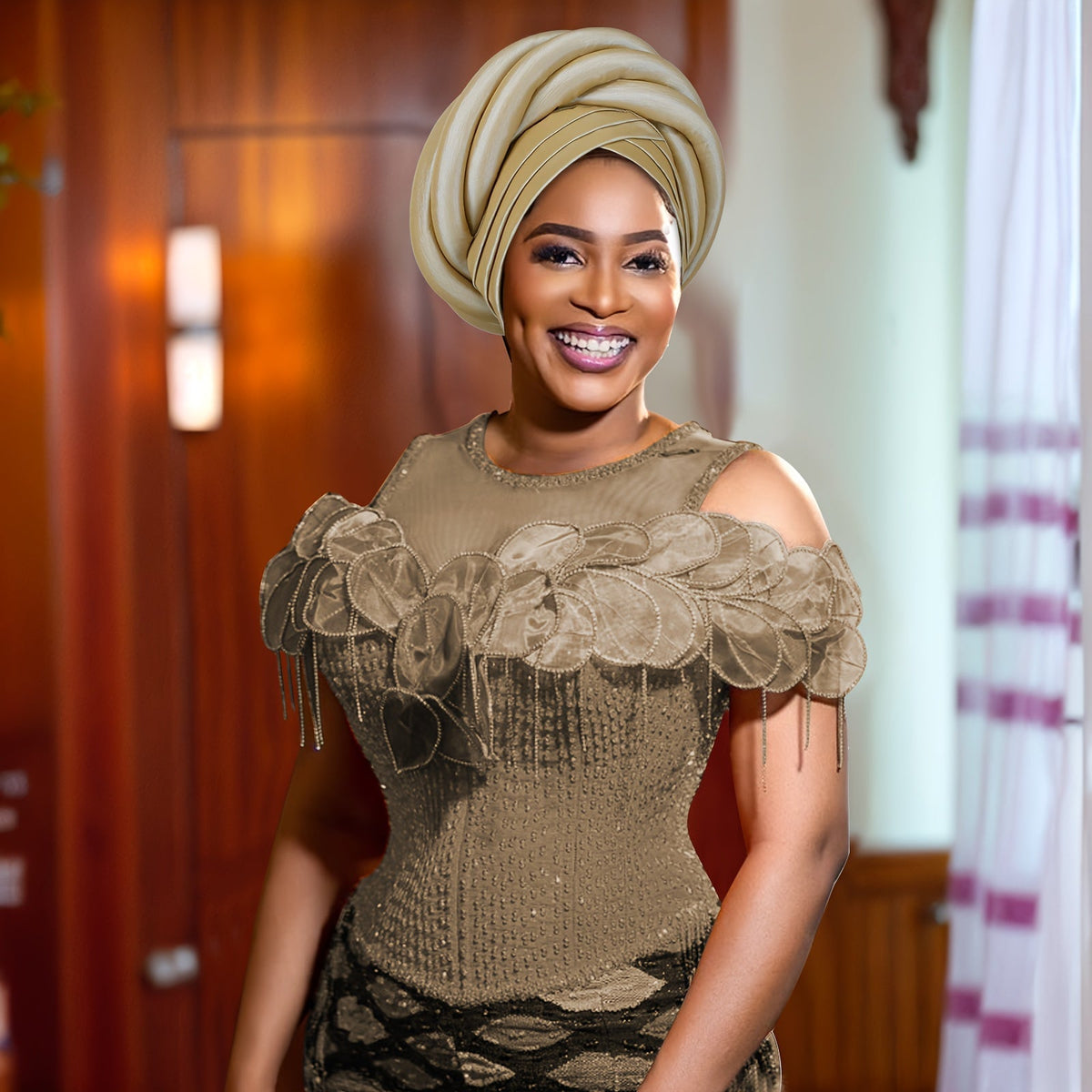 Nigerian Wedding Turban Hat for Women, Elastic Polyester Sponge Festive Headwear, Button Closure, for Religious Occasions, 10 Colors
