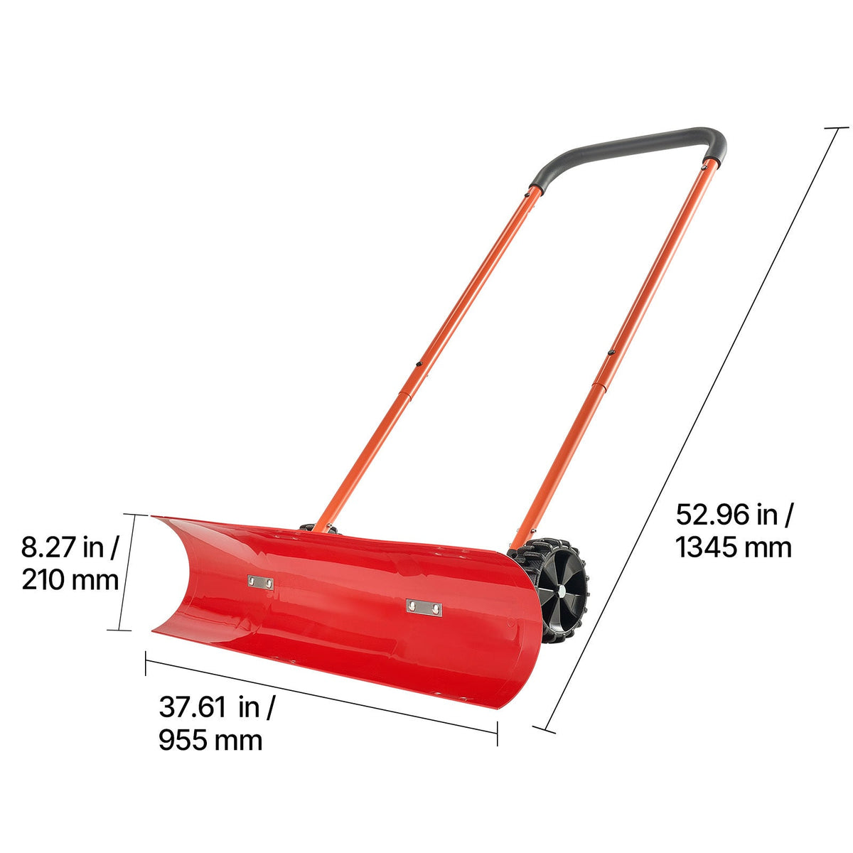 Wheeled Snow Pusher Shovel, 37.8" Wide Blade, Bi-Directional 72° Angled Blade, 90° Adjustable Handle, PC & ABS Durable Construction, Anti-Stick Surface, for Driveway Sidewalk Deck Yard