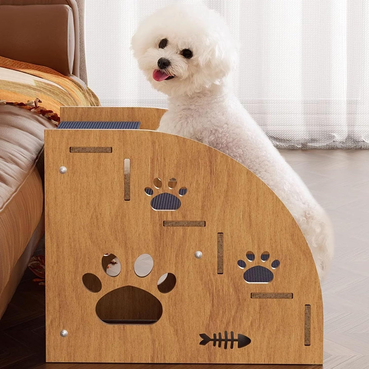 Non-Slip Pet Stairs for Bed and Couch - 3 or 5 Step Dog Steps with Safety Rails and Ramp Design, 15 Inch Height for Small Dogs, Cats, and Senior Pets, Lightweight Portable Pet Steps