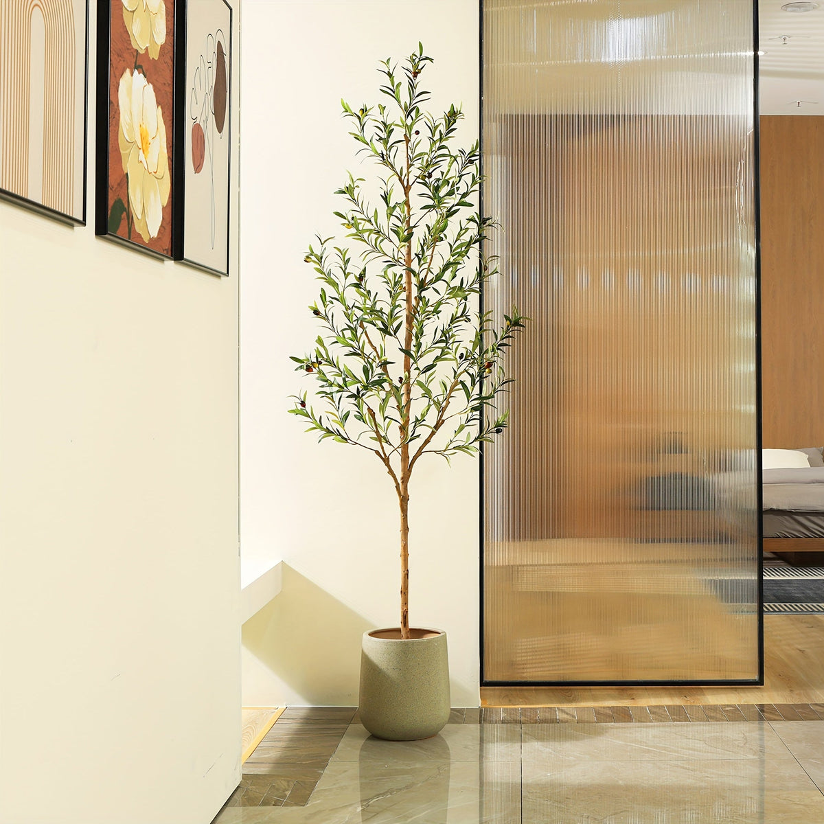 Artificial Olive Tree - Faux Silk Plant with Natural Wood Trunk & Lifelike Fruits, Shapeable Branches, Black Pot Included - Home, Office & Holiday Decor - 4ft, 5ft, 6ft & 7ft