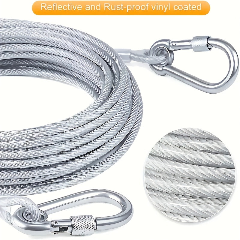 Heavy Duty Dog Tie-Out Cable 250lb with Reflective Design & Stainless Steel Swivel Hook – Tangle-Free Leash for Large Dogs – Yard, Outdoor & Camping – 30ft/50ft/177ft Options – Velora