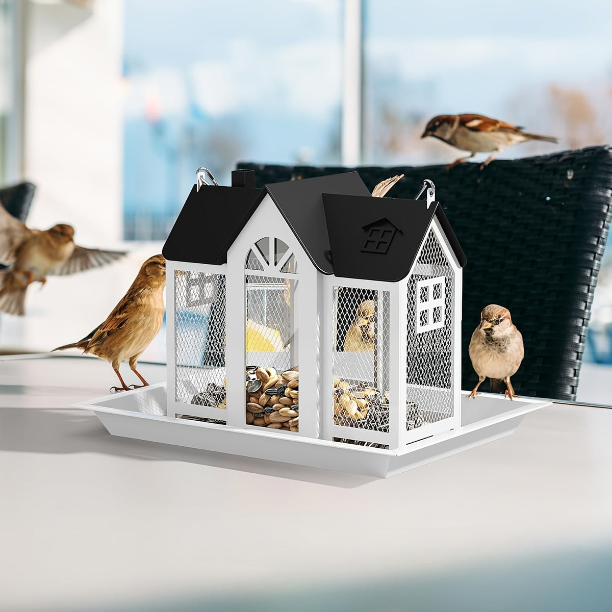 Squirrel-Proof Wild Bird Feeder for Outdoors – 3-Chamber Metal Mesh Large-Capacity Weatherproof Hanging Bird Feeder for Cardinals, Finches, and Backyard Birds, Available in Multiple Colors