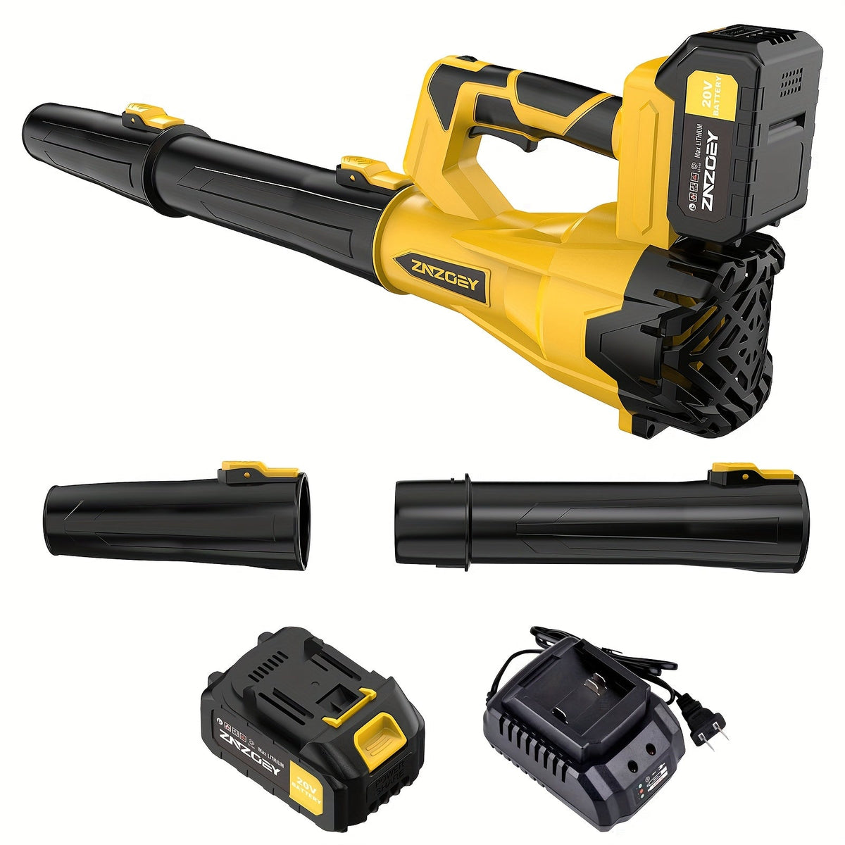 High Power Cordless Leaf Blower - 580CFM / 160MPH, 6-Speed, 4.0Ah Battery & Fast Charger - Extension Nozzle & Ergonomic Handle - Lawn, Yard, Snow & Pet Hair - Yellow