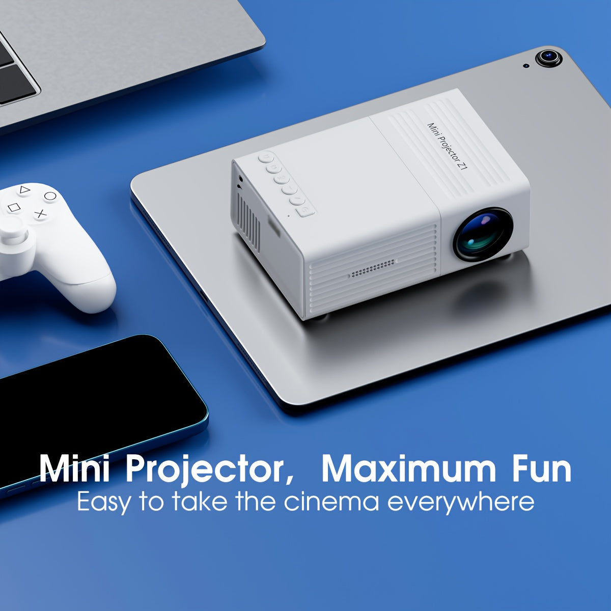 Portable Projector, 1080P Supported, 1280x720 Native Resolution, with Remote Control, USB Compatible with Smartphones, Tablets, Laptops, TV Sticks, Big Screen Home Theater