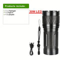 30W Tactical Flashlight - Aviation Aluminum, Type-C Rechargeable, Built-In 3×18650 Battery, 8-Hour Runtime, 5 Modes (High/Medium/Low/Strobe/SOS) - Hunting, Patrol & Search & Rescue - Black
