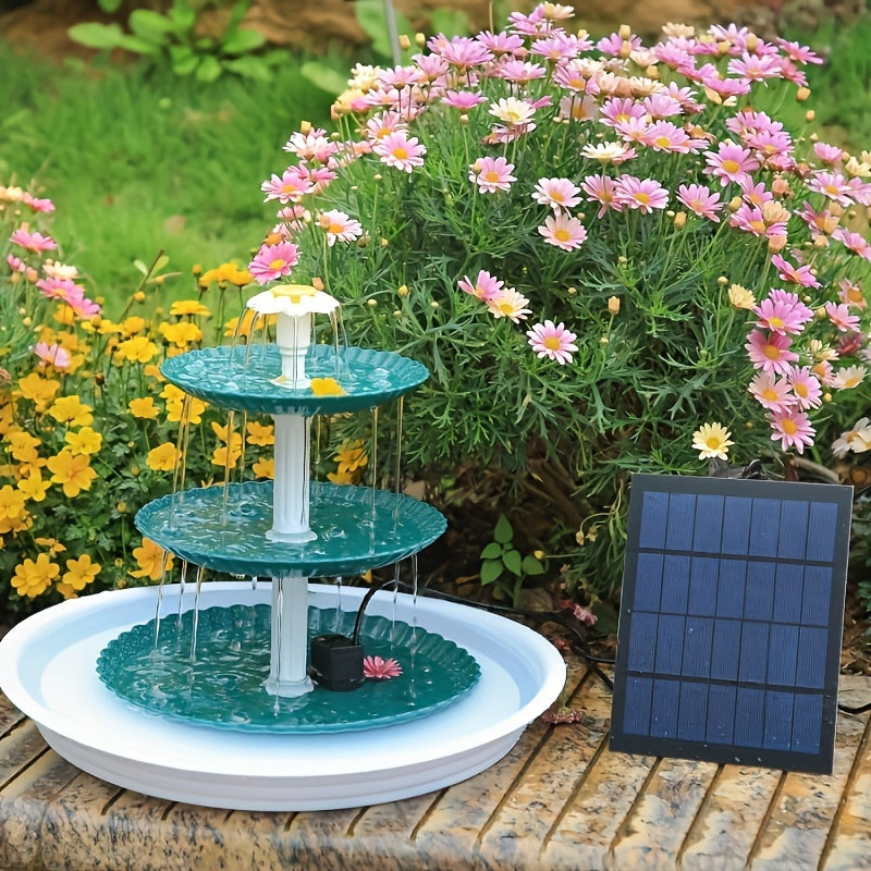3-Layer Solar Bird Bath Fountain 3.5W – Outdoor Garden Courtyard Decor Solar Powered Fountain Pump, No Wiring Needed, Dark Green, Light Blue, or Fountain-Only, Single & Three Tier Options