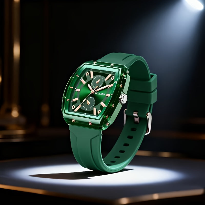 Men's Minimalist Quartz Watch with Silicone Strap - Round Dial Alloy Case Fashion Casual Sports Business Wristwatch for Men, 5 Colors: White, Black, Green, Blue, Brown