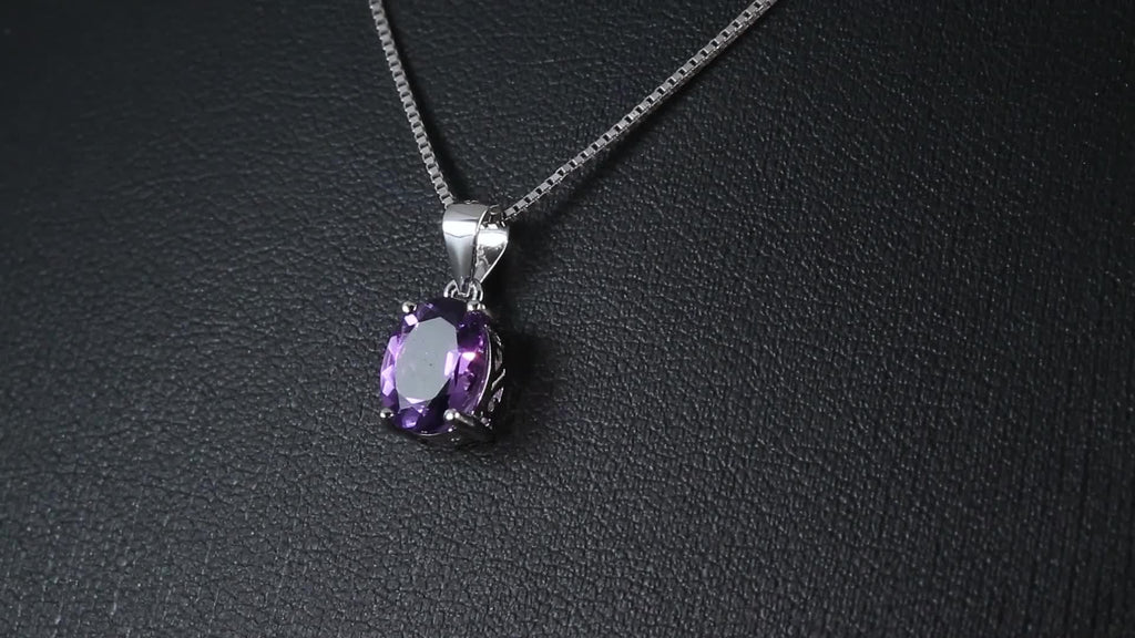 925 Sterling Silver Natural Gemstone Oval Cut Pendant Necklace for Women – Amethyst, Citrine, Garnet, Peridot, Topaz Multi-Faceted Fine Jewelry, Elegant Daily Gift for Girls
