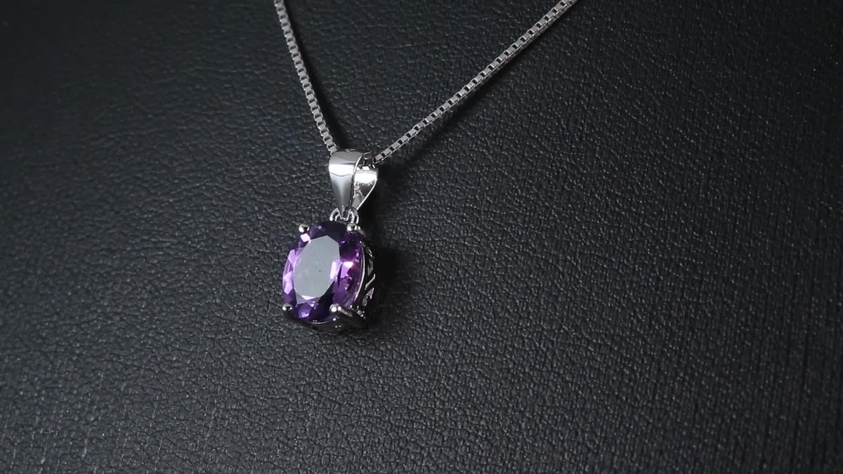 925 Sterling Silver Natural Gemstone Oval Cut Pendant Necklace for Women – Amethyst, Citrine, Garnet, Peridot, Topaz Multi-Faceted Fine Jewelry, Elegant Daily Gift for Girls