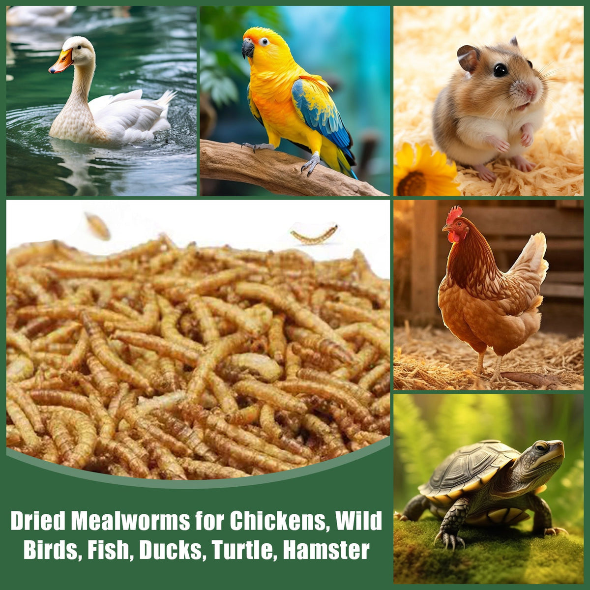 Dried Mealworms for Chickens, Wild Birds, and Ducks – High-Protein Natural Pet Food for Hens, Turtles, Fish, Lizards, and Hamsters, Non-GMO Dried Insect Animal Feed, Multiple Sizes 0.6–40 lbs
