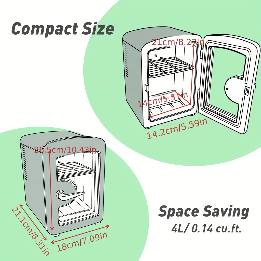 Portable Mini Fridge with Mirror & Light – 1.06 Gal, Dual Heating & Cooling, Holds 6 Cans, Compact Bedroom Vanity Refrigerator for Skincare, Drinks & Snacks, Pink / Green / White – Nova Mart
