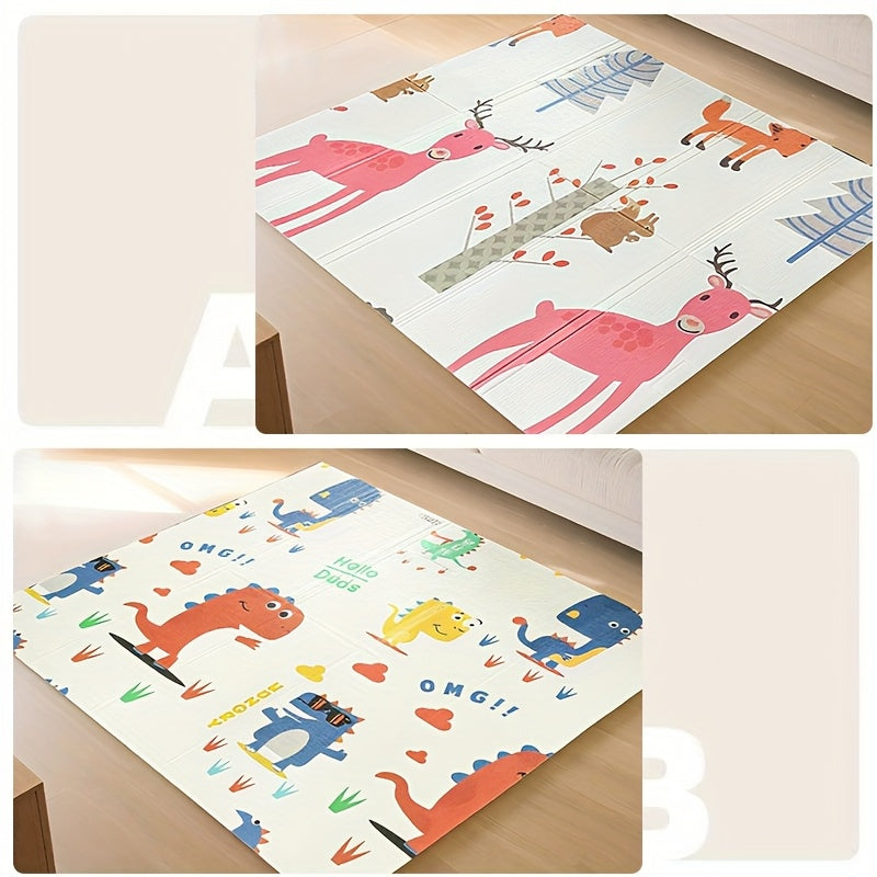 Thickened Baby Crawling Mat, Cute Dragon Cartoon Pattern, Foldable Easy-Store Infant Tummy Time & Learning-to-Crawl Floor Mat for Living Room & Bedroom, 120x120x1cm
