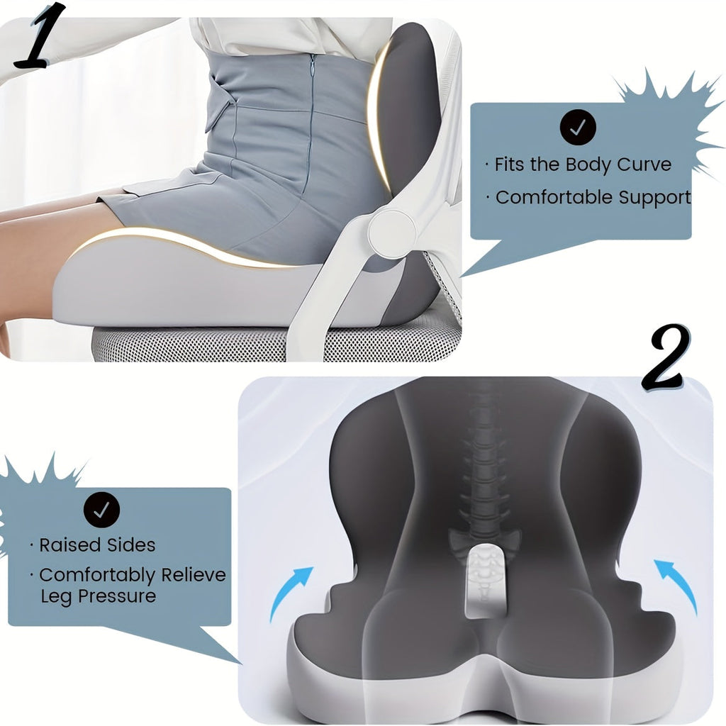 Ergonomic Memory Foam Seat Cushion with Back Support – Non-Slip Office Chair, Gaming Chair, and Car Seat Pad for Hip and Tailbone Pain Relief, Long-Sitting Comfort