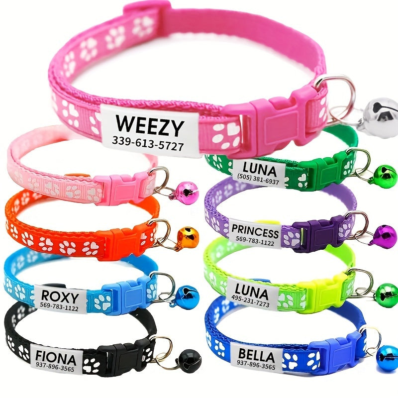 Personalized Adjustable Dog & Cat Collar with Paw Print Design - Colorful Customized Pet ID Tag Collar, Stylish and Safe Breakaway Collar for Small, Medium, and Large Pets, Christmas Gift