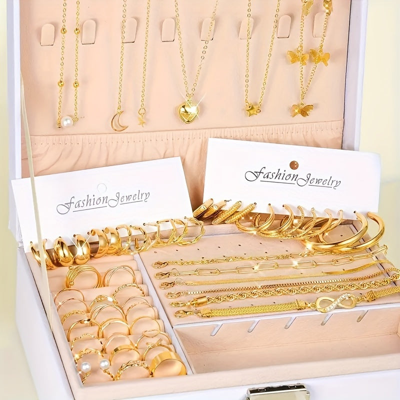 57-Piece Boho Jewelry Set for Women - Bracelets, Rings, Anklets, Earrings, Necklaces, Gold & Silver Elegant Layering Accessories for Daily Wear, Vacation, Beach, Festivals & Gifts