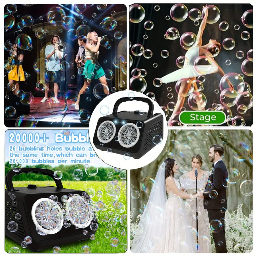 Upgraded Automatic Bubble Machine, Thickened 2-Fan Design, 20,000+ Bubbles Per Minute, Plug-in or Battery-Powered Portable Bubble Blower for Indoor/Outdoor Birthday Parties, Weddings, and Kids (White/Black)