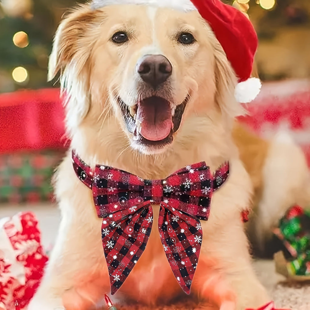 Christmas Dog Collar with Removable Bow Tie – Classic Plaid Red & Green Holiday Pet Collar for Small, Medium, and Large Dogs, Festive Xmas Gift