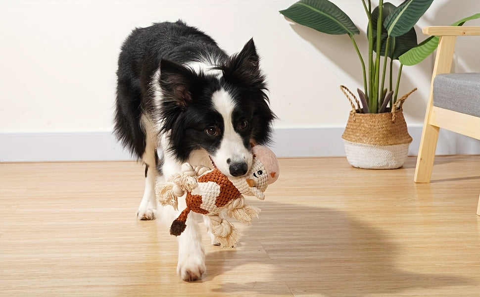 Squeaky Cow Dog Toy, Plush Interactive Tug-of-War with Crinkle Paper, IQ Training Chew Toy for Small, Medium, and Large Dogs, No Battery Needed, Anxiety Relief Pet Toy