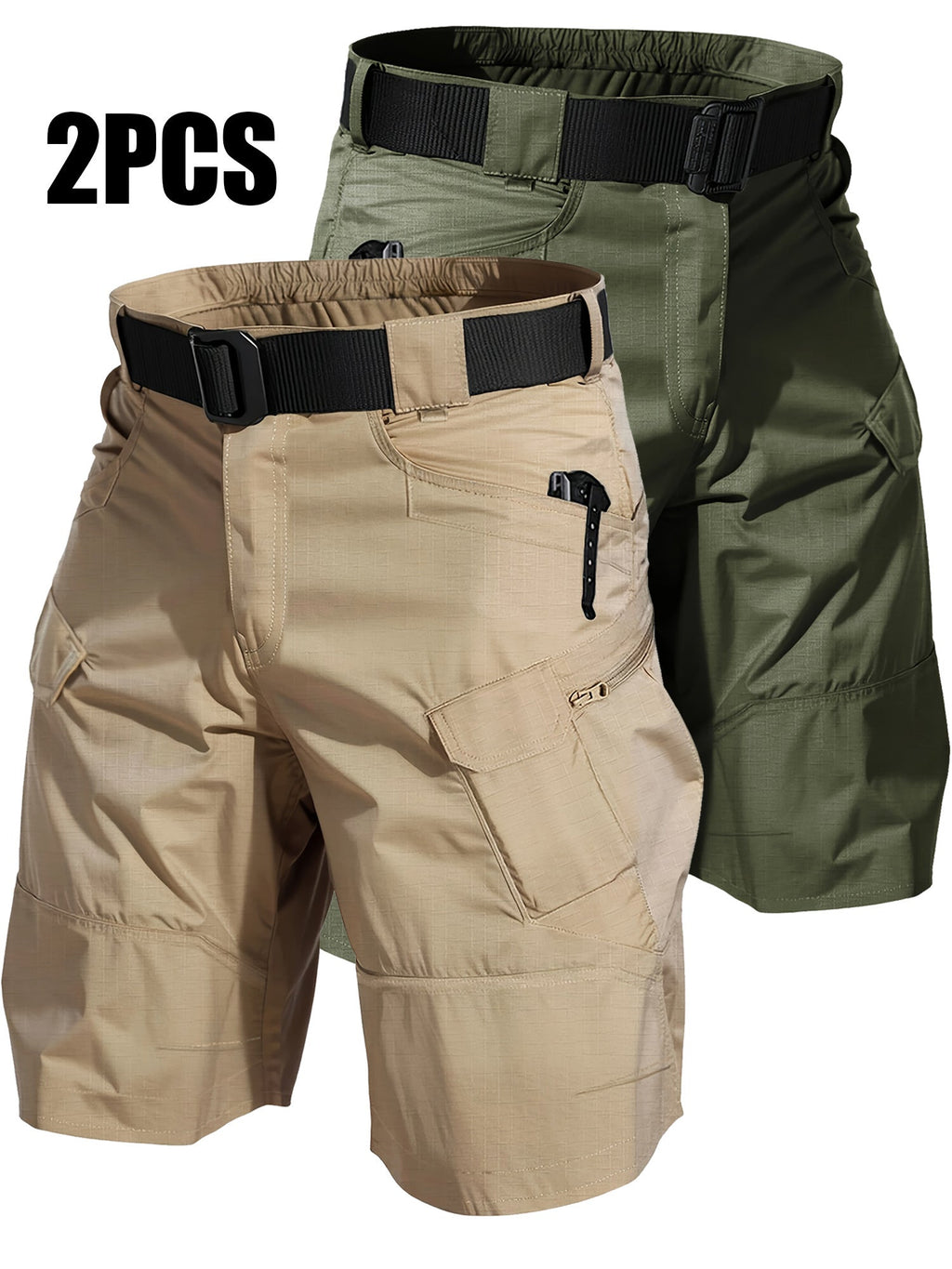 2-Pack Men's Multi-Pocket Cargo Shorts - Durable Relaxed Fit Outdoor Hiking, Camping, Fishing, and Work Shorts, Tactical Utility Bottoms for Men Sizes S-XXXL, Black, Gray, Khaki, Army Green