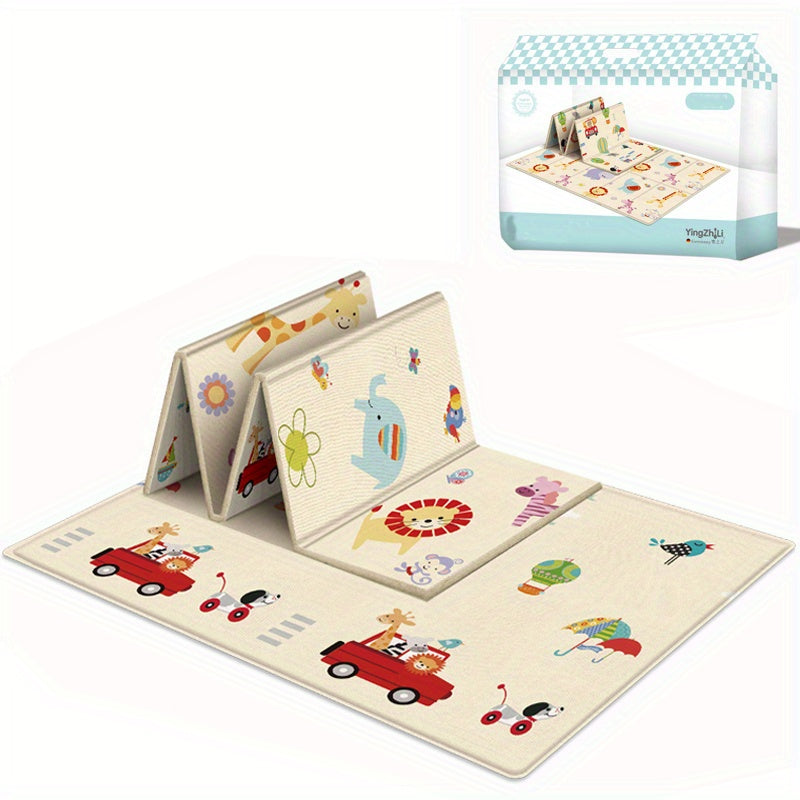 Double-Sided Foldable Kids Play Mat 71x39 Inch, Waterproof Non-Slip Foam Crawling Rug with Educational ABC Numbers & Rhymes, Playpen Floor Mat for Children's Room & Activity Area, White