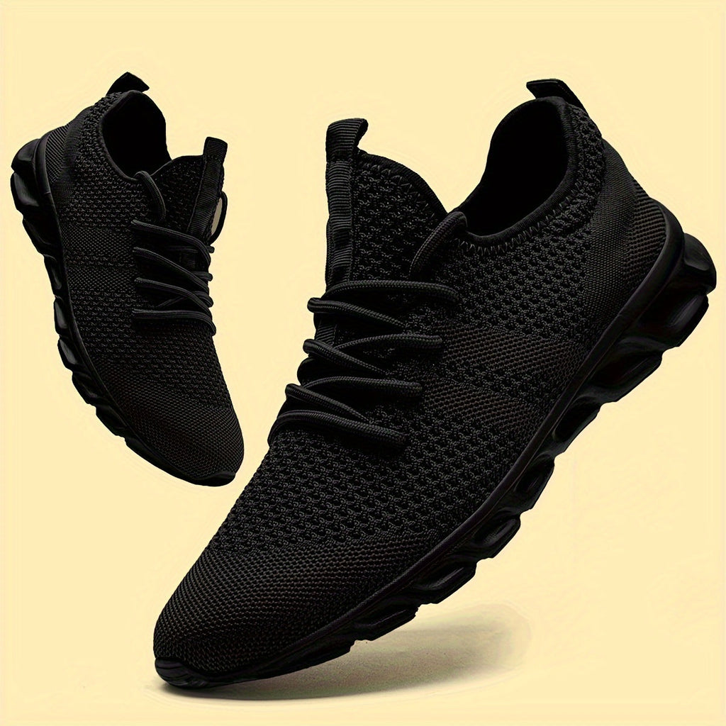 Men's Lightweight Breathable Knit Mesh Sneakers, EVA Sole Low-Top Lace-Up Running Walking Shoes, White Red Black Round Toe, All-Season Gym Travel Daily Wear, Sizes US 6-13.5
