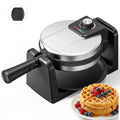 Rotating Belgian Waffle Maker - 180° Flip Waffle Iron, Non-Stick Plates, Adjustable Browning Control, Foldable Cool-Touch Handle, Removable Drip Tray, Space-Saving Stainless Steel Design - Silver & Black Double Iron