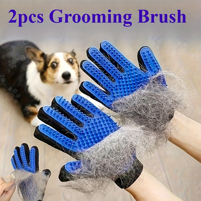 Pet Grooming Gloves 2-Pack for Dogs & Cats - Deshedding Massage Brush Glove for Removing Loose Fur, Hair Shedding Control, Cat & Dog Cleaning, Petting, Grooming Tool Gift