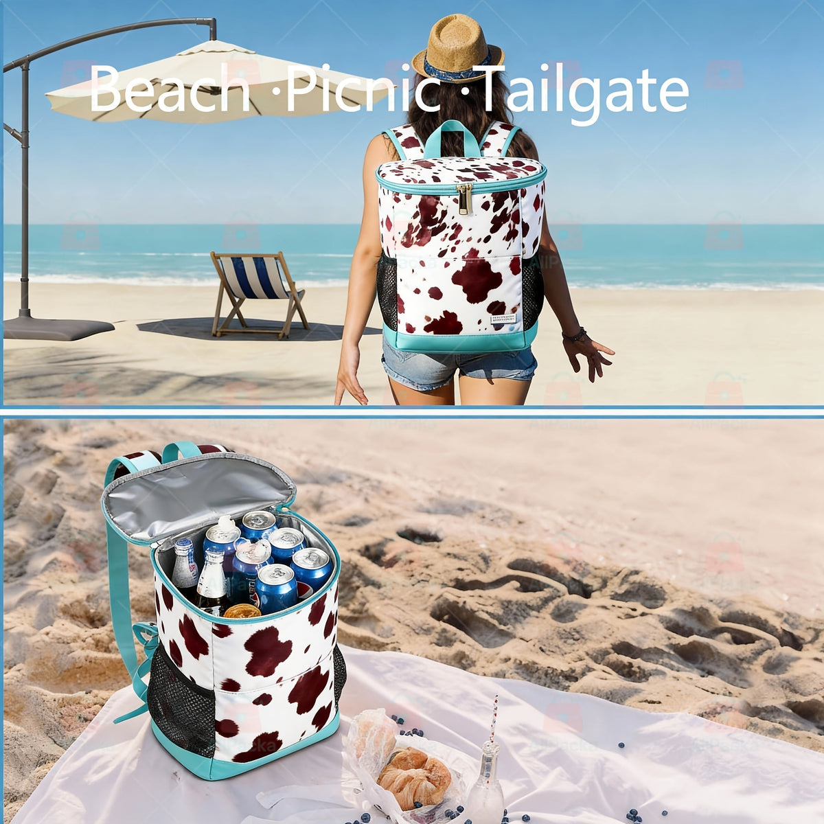 Insulated Cooler Backpack 30-Can Leopard Print with Mesh Pockets & Adjustable Straps - Leakproof Nylon Cooler Bag for Beach, Camping, Picnic, Hiking, Travel, and Daily Use