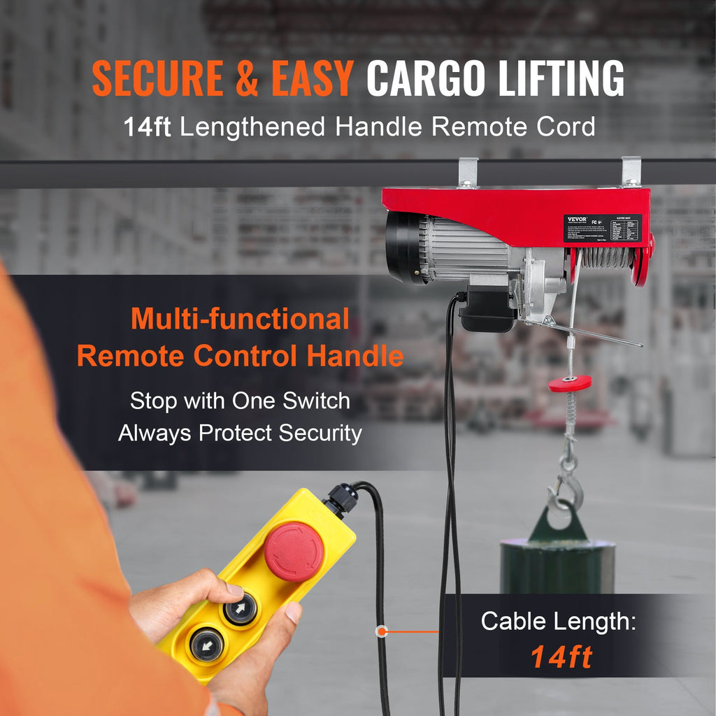 VEVOR Electric Hoist 440 / 880 / 1320 / 2200 lbs 120V Ceiling Mount 20–40 ft Lifting Height with Wired or Wireless Remote Control for Garage Attic Warehouse & Factory