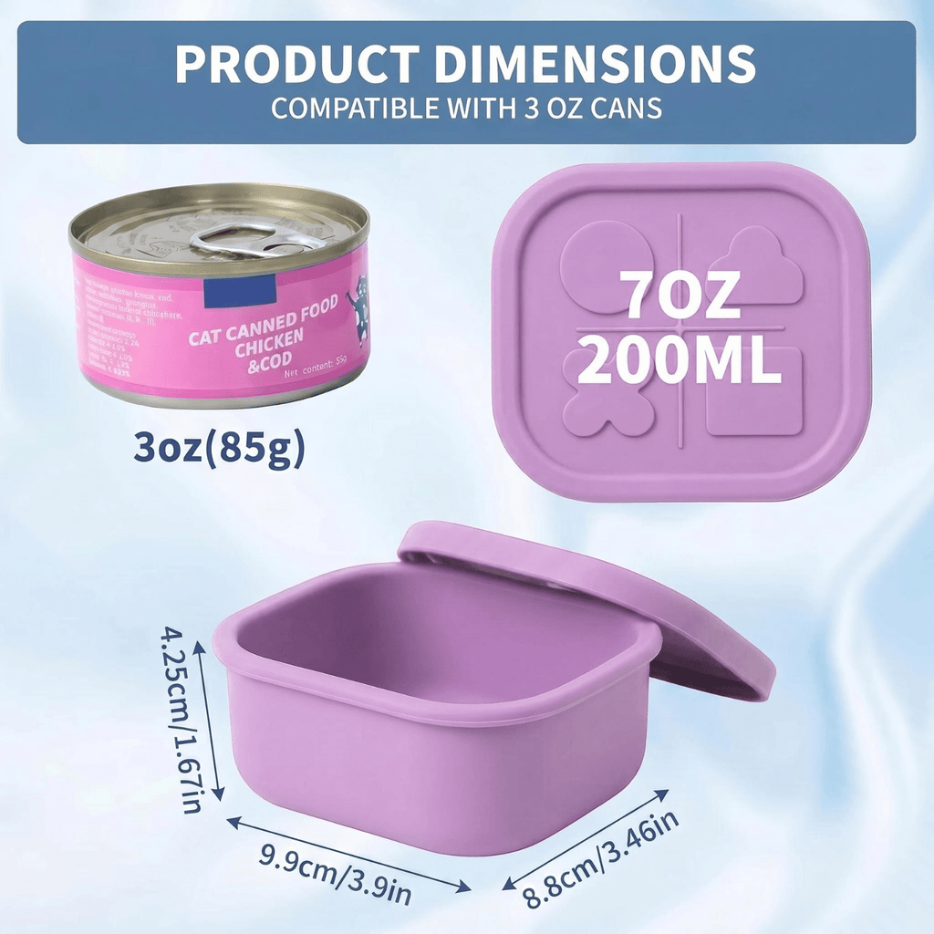 Silicone Pet Food Can Lid & Storage Container – Airtight Reusable Wet Food Sealer for 3oz Dog & Cat Food Cans, Keeps Food Fresh in Fridge, 5 Colors: Purple, Blue, Pink, Green, Yellow