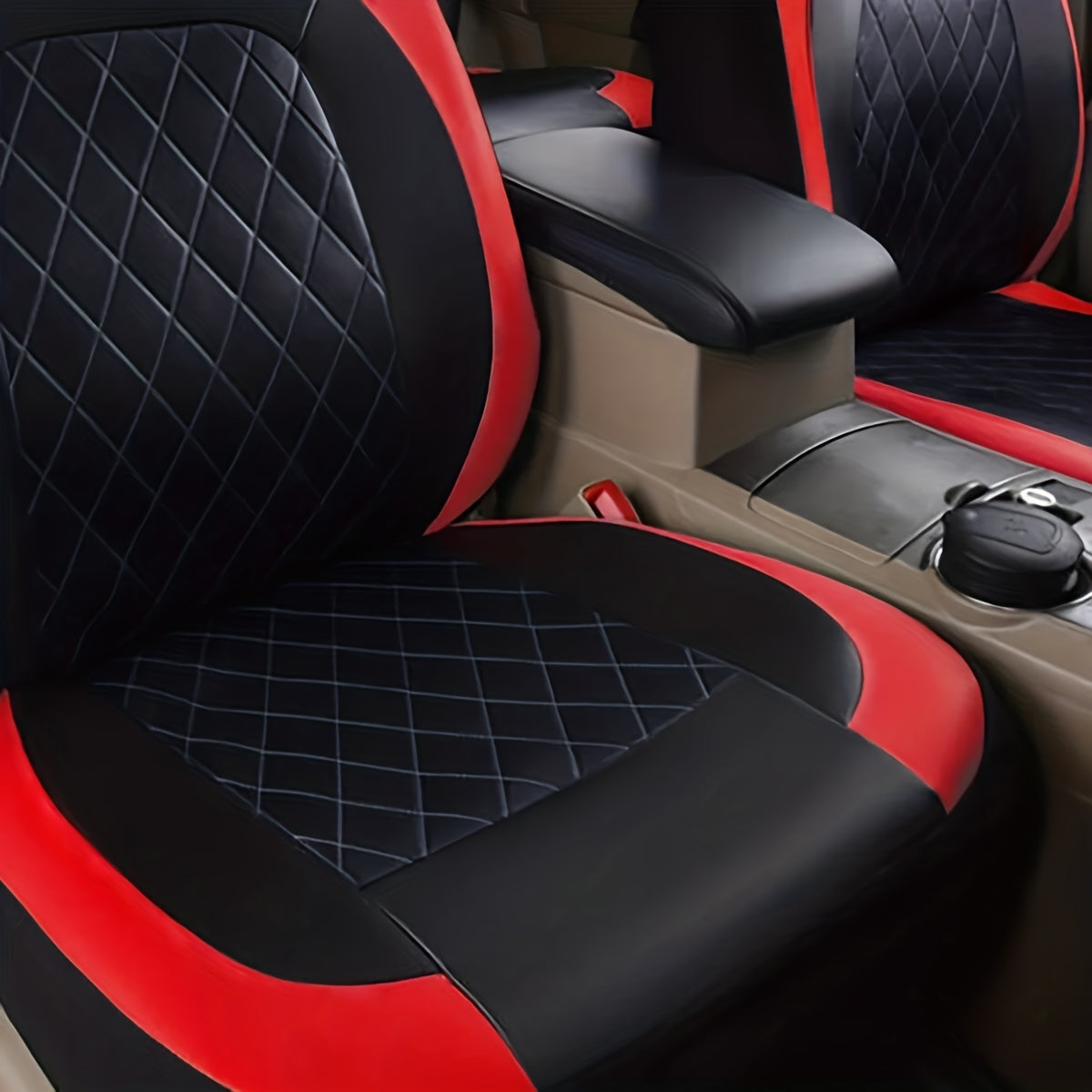 PU Leather Car Seat Covers, Universal Fit, Waterproof, Quilted, All-Season, with Sponge Padding, for Cars, SUVs, Trucks, Gray/Black/Red/Blue, Single or 12-Piece Set