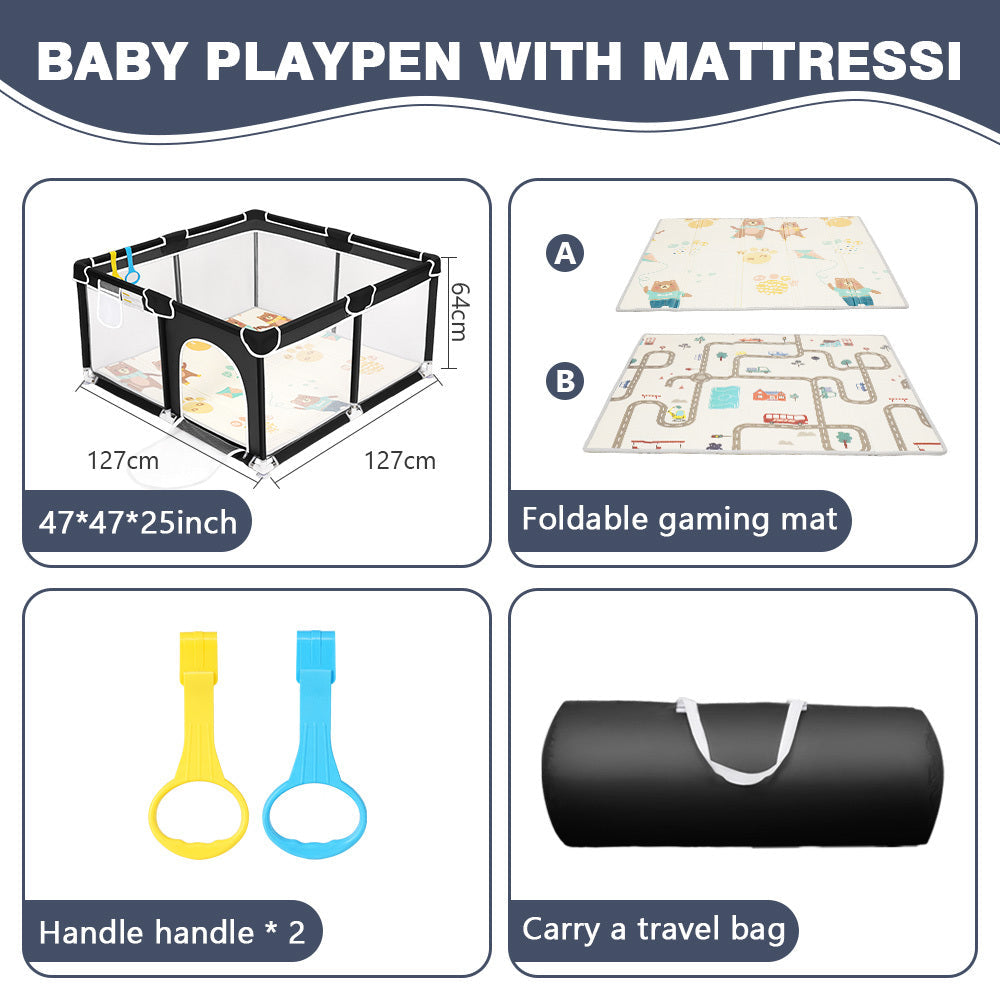 Extra Large Baby Playpen Indoor & Outdoor Kids Activity Center Breathable Mesh Anti-Slip Skin-Friendly Toddler Play Yard – Black & Pink