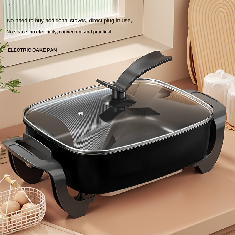 12×12" Non-Stick Ceramic Electric Square Pot - 1500W, Aluminum, Glass Lid, Adjustable Temperature Controller - Frying, Baking, Steaming & Boiling - Easy Clean - Home Use