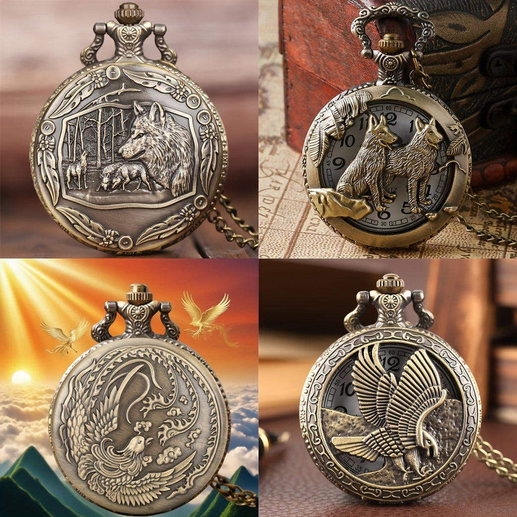 Vintage Bronze Pocket Watch Set of 2 – Classic Round Dial Quartz Movement, Zinc Alloy Case Nickel-Free Chain, Antique Style Timepiece – Perfect Gift for Christmas, Birthday, Graduation, Valentine's Day