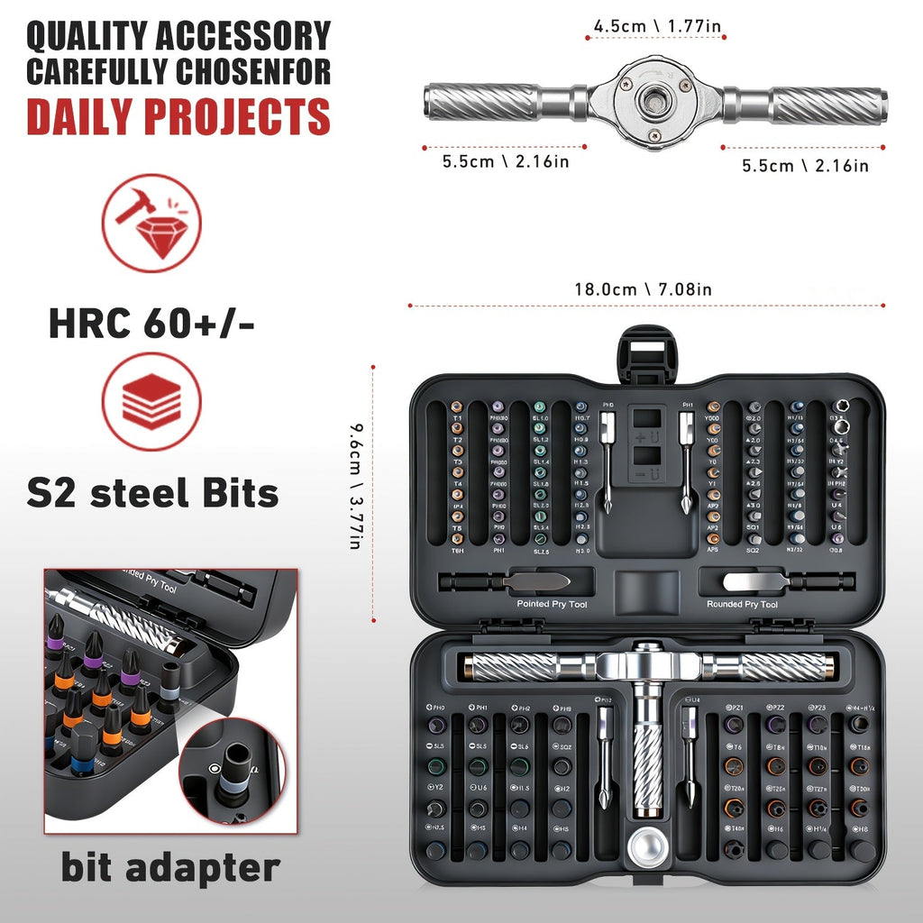 VMAN 100-in-1 Ratchet Screwdriver Set - Magnetic S2 Steel Bits, Flexible Shaft, Bidirectional Ratchet, 40 N·m Torque, Anti-Rust - Furniture, Electronics & Bicycle Repair Tool Gift Set