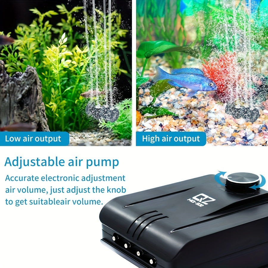 水族气泵 4出气口 320GPH 8W – 静音鱼缸气泵，适用于高达400加仑水族箱，带可调气阀，包含4个止回阀、4个气泡石及4根5英尺软管，适用于淡水、海水、水培及鱼池