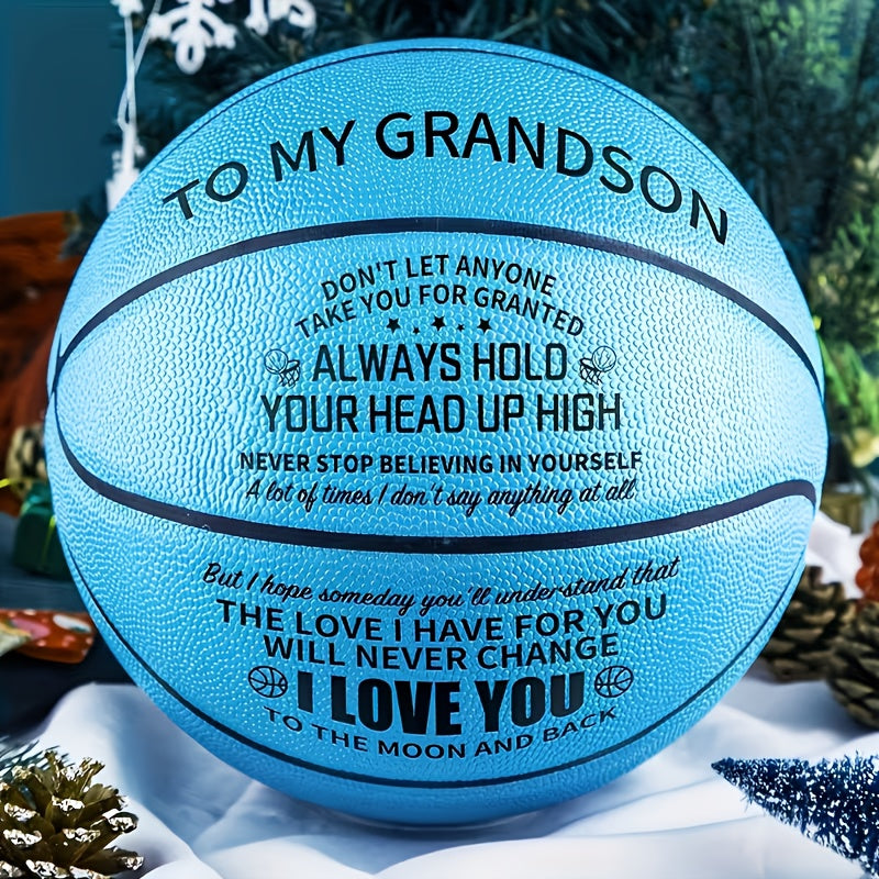 Engraved Basketball for Grandson & Son – Personalized Inspirational Size 7 Basketball with Pump, Motivational Gift for Birthday, Christmas, Anniversary, Blue Red Gold Black