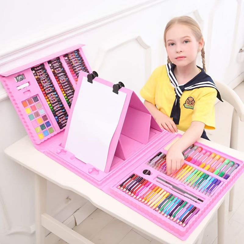 228-Piece Kids Art Painting Set with Easel, Complete Beginner Drawing Kit for Children Ages 3-12, Includes Sketchbook, Coloring Book, Acrylic Markers, Watercolor Pens, Oil Pastels, Colored Pencils & Eraser