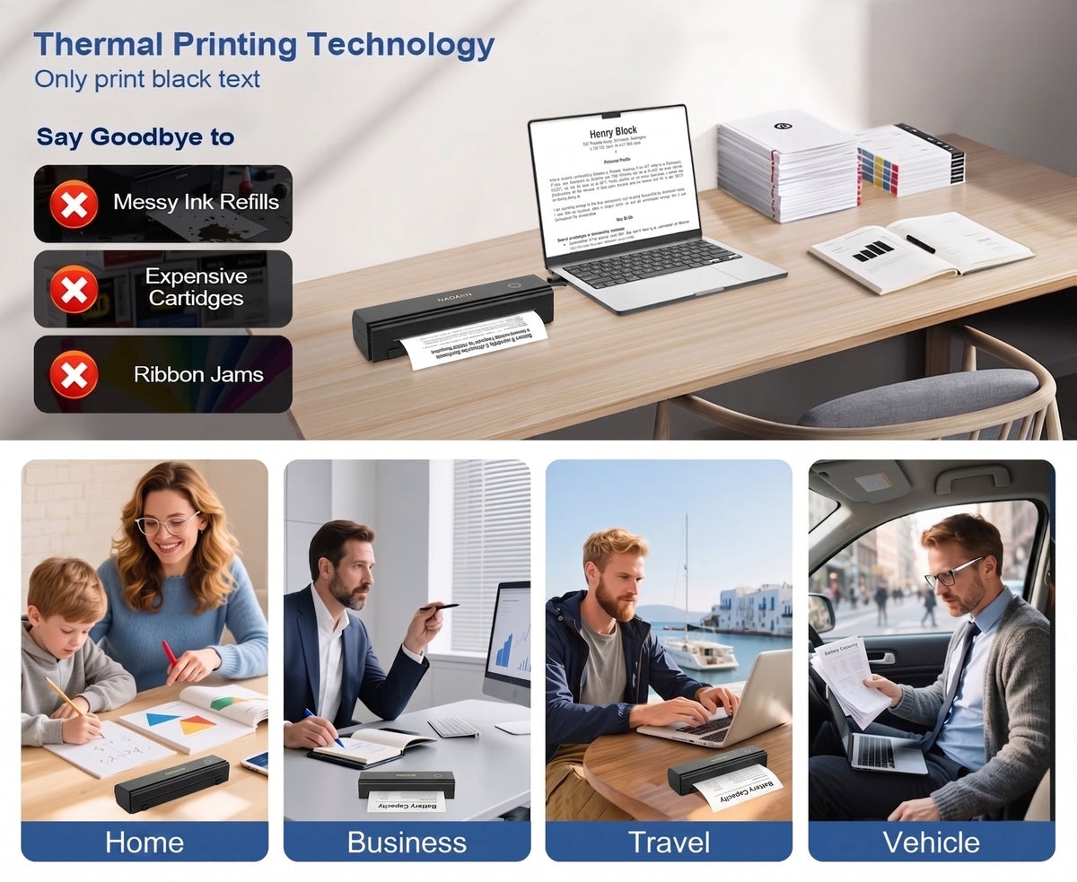 Portable Inkless Thermal Printer A4 with Paper Tray, Wireless Mobile Printer, Supports 8.5x11 Letter/A4 Paper, Compatible with iPhone, Android, Laptop, Home, Office, School, Travel