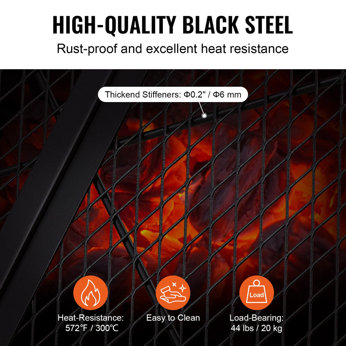 Fire Pit Grill Grate 36 Inch Round Foldable, Heavy-Duty Steel BBQ Cooking Grate with X-Wire Support & Handle, Diamond Mesh, Portable Camping Cookware for Outdoor Party Backyard, Black